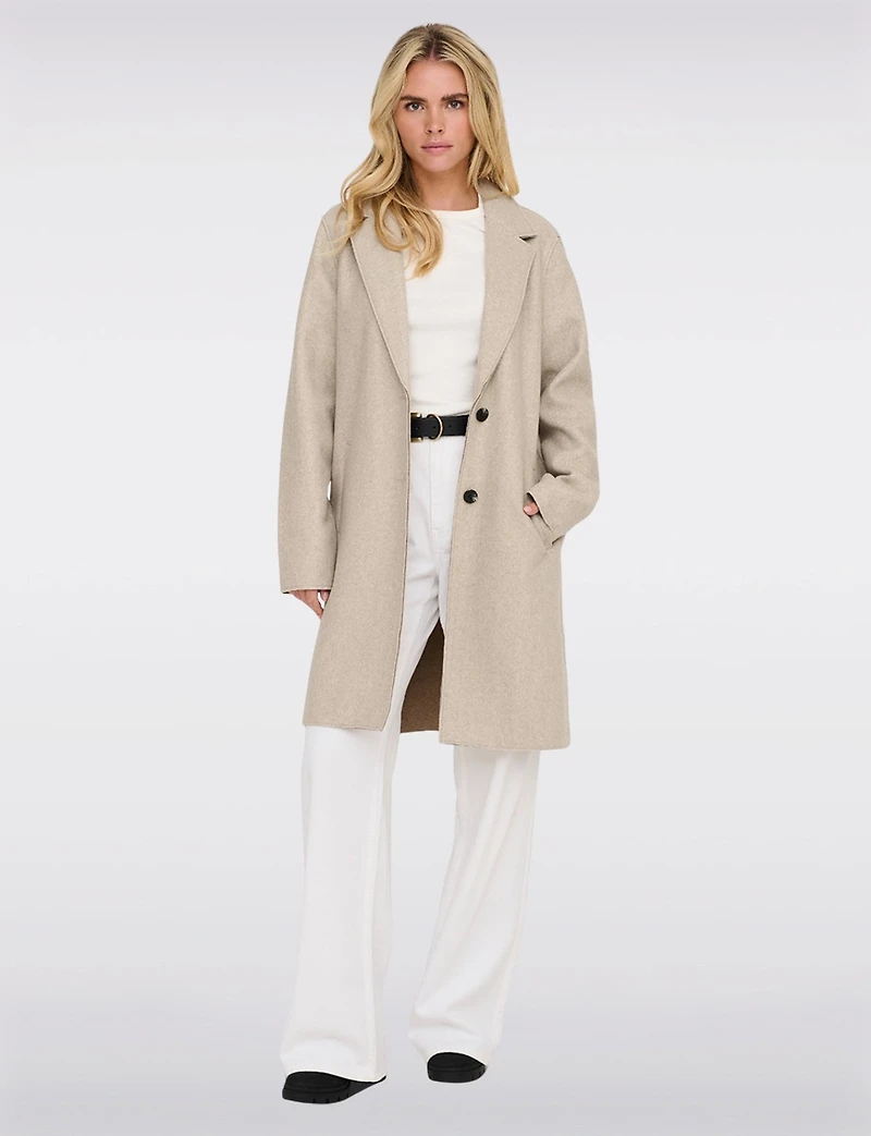 Manteau Chic Mi-Long à Boutonnage Simple avec Col Cranté et Bords Bruts par Only