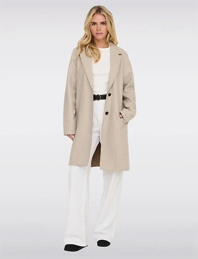 Manteau Chic Mi-Long à Boutonnage Simple avec Col Cranté et Bords Bruts par Only