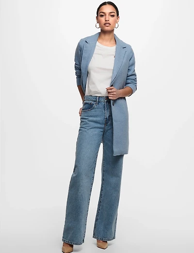 Manteau Chic Mi-Long à Boutonnage Simple avec Col Cranté et Bords Bruts par Only