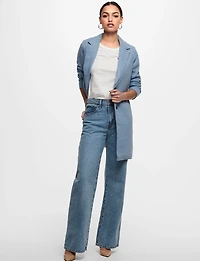 Manteau Chic Mi-Long à Boutonnage Simple avec Col Cranté et Bords Bruts par Only
