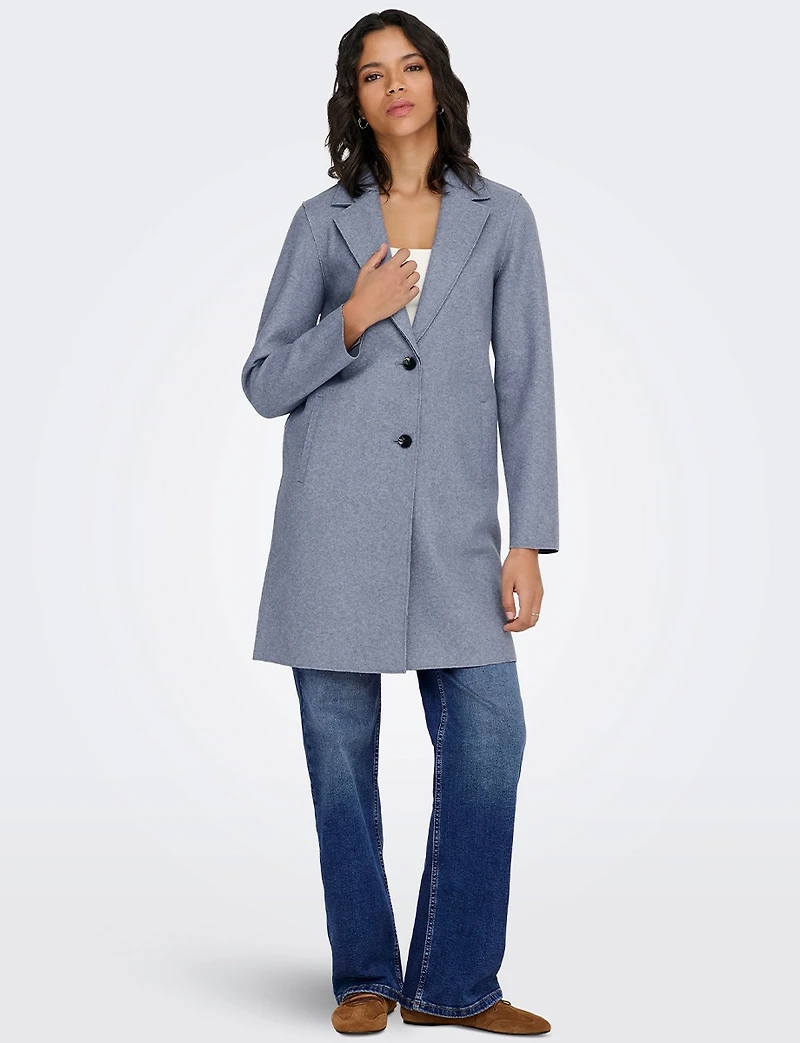 Manteau Chic Mi-Long à Boutonnage Simple avec Col Cranté et Bords Bruts par Only