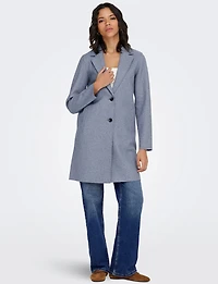 Manteau Chic Mi-Long à Boutonnage Simple avec Col Cranté et Bords Bruts par Only