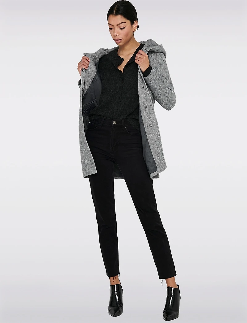 Manteau Léger à Coupe Droite avec Capuche, Poches & Fermeture Éclair par Only