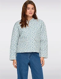 Manteau Matelassé Court Motif Paisley Bleu & Crème à Poches Plaquées par Only