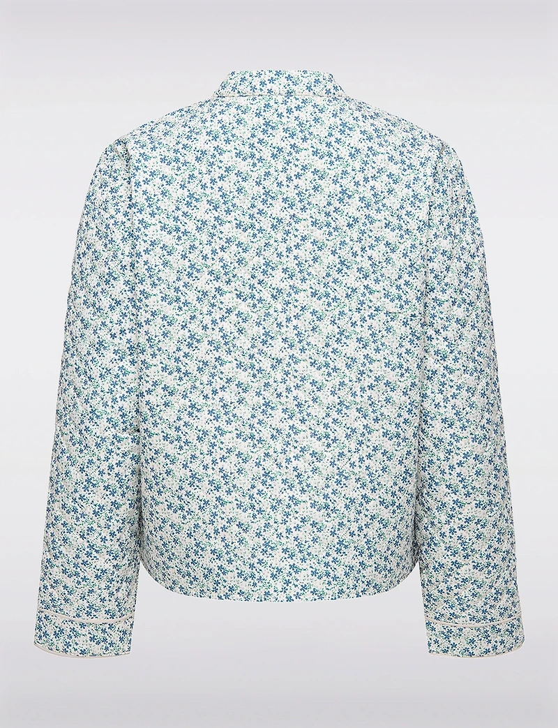 Manteau Matelassé Court Motif Paisley Bleu & Crème à Poches Plaquées par Only