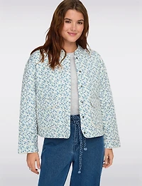 Manteau Matelassé Court Motif Paisley Bleu & Crème à Poches Plaquées par Only