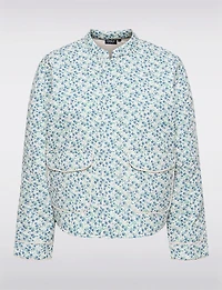 Manteau Matelassé Court Motif Paisley Bleu & Crème à Poches Plaquées par Only