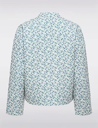 Manteau Matelassé Court Motif Paisley Bleu & Crème à Poches Plaquées par Only