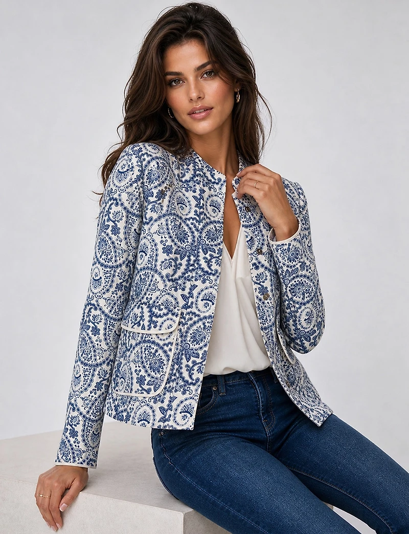Manteau Matelassé Court à Imprimé Floral Tendance avec Poches Plaquées par Only