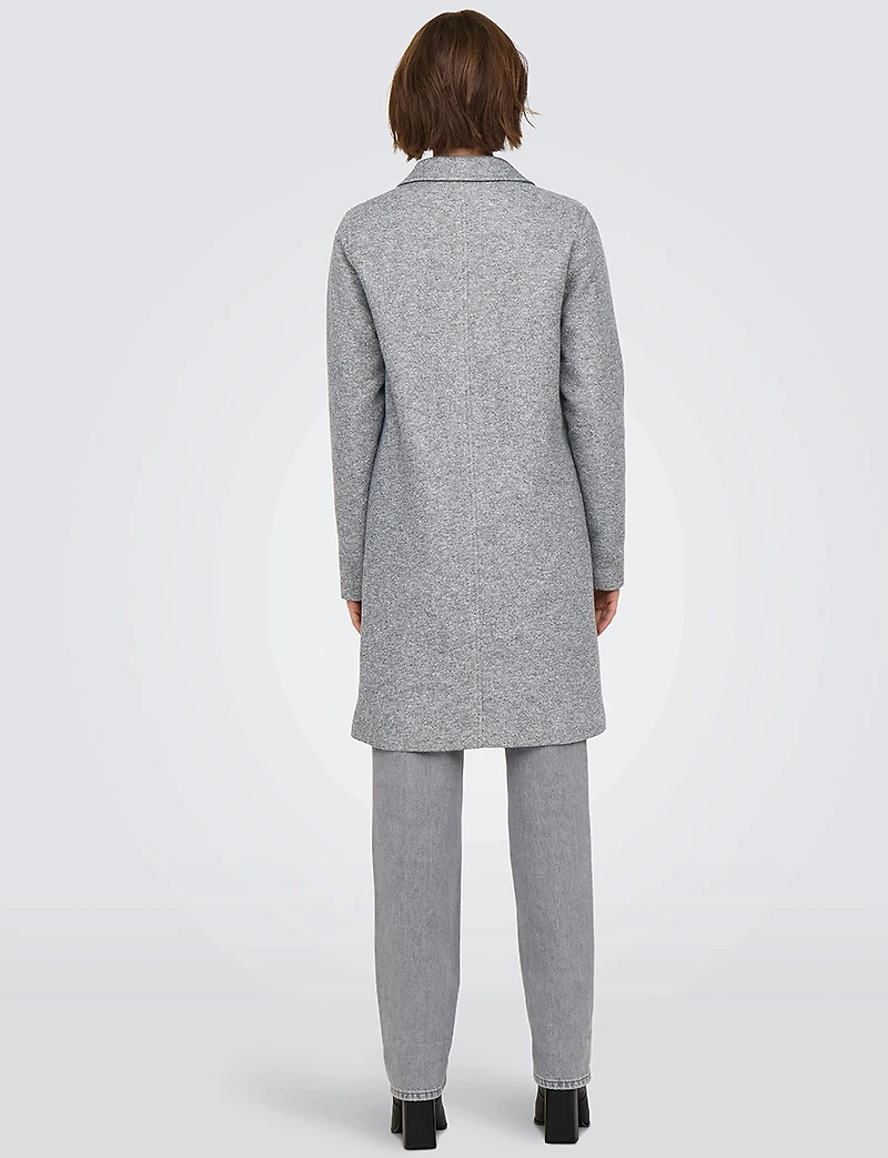 Manteau Mi-Long en Mélange de Coton À Boutonnage Simple & Col Revers par Only