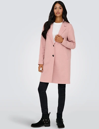 Manteau Mi-Long en Mélange de Coton À Boutonnage Simple & Col Revers par Only