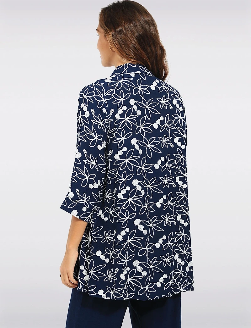 Blouse Tunique Broderie Botanique avec Manches 3/4 et Fentes Latérales Goa