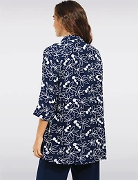Blouse Tunique Broderie Botanique avec Manches 3/4 et Fentes Latérales Goa