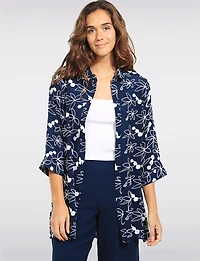 Blouse Tunique Broderie Botanique avec Manches 3/4 et Fentes Latérales Goa