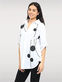 Chemise à Imprimé Circulaire avec Strass Manches 3/4 & Ourlet Arrondi par Goa