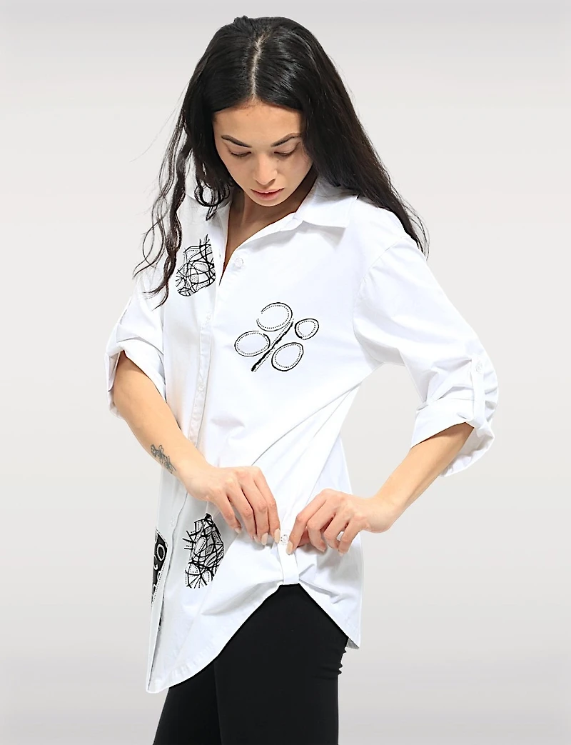Chemise à Imprimé Abstrait Manches 3/4 & Pattes Latérales L’ourlet par Goa
