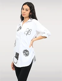 Chemise à Imprimé Abstrait Manches 3/4 & Pattes Latérales L’ourlet par Goa
