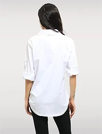 Chemise Coton Extensible à Cœurs – Manches 3/4 Retroussables Ourlet Arrondi Goa