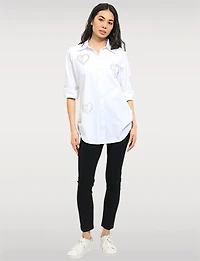 Chemise Coton Extensible à Cœurs – Manches 3/4 Retroussables Ourlet Arrondi Goa
