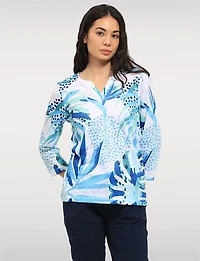 Haut en Tricot à Imprimé Feuilles avec Manches 3/4 et Encolure Fendue par Moffi