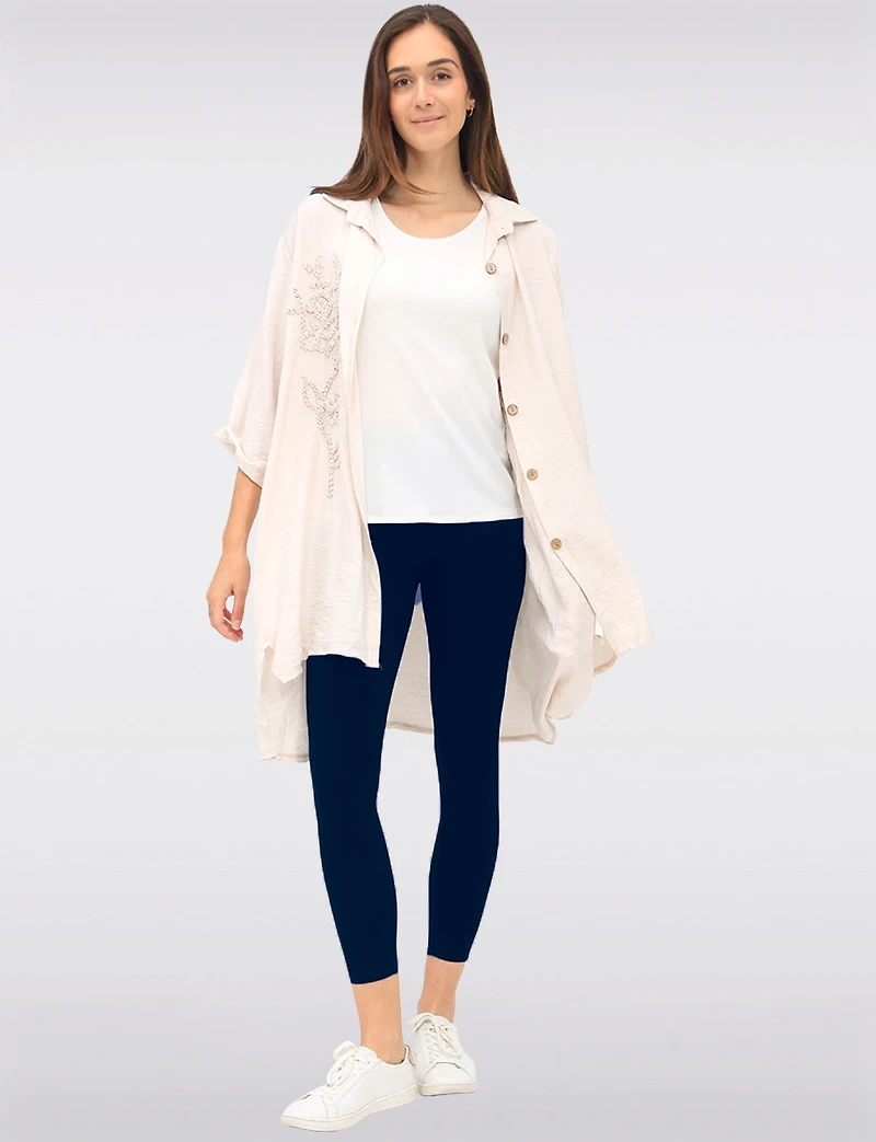 Legging-Pantalon Extensible Taille Haute Ultra-Confort à Enfiler Perle