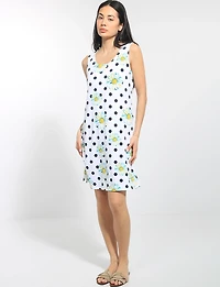 Robe Perle Débardeur Trapèze Sans Manches Légère Motif Pois-Marguerites
