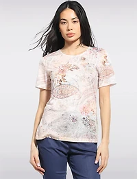 Haut Extensible À Motif Paisley Floral & Manches Courtes Par Beta's Choice