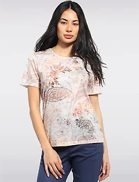 Haut Extensible À Motif Paisley Floral & Manches Courtes Par Beta's Choice