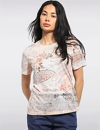 Haut Extensible À Motif Paisley Floral & Manches Courtes Par Beta's Choice