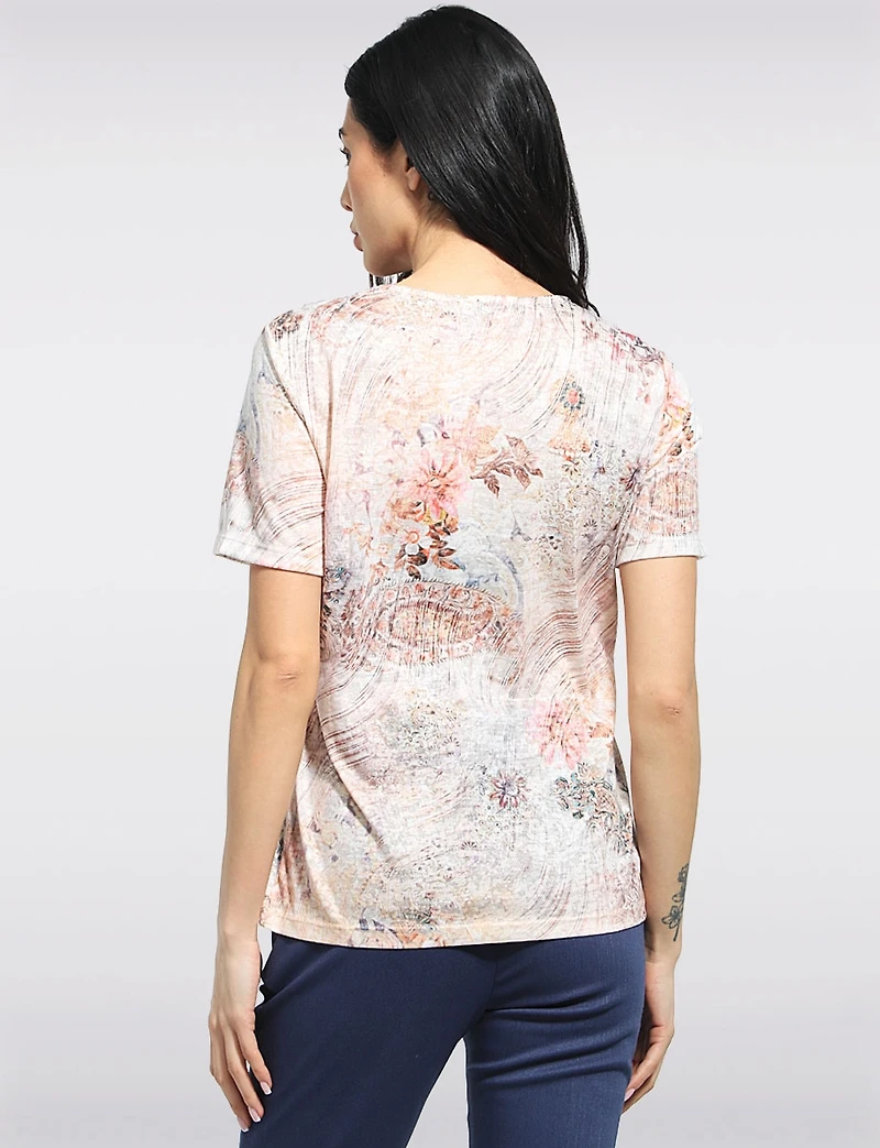 Haut Extensible À Motif Paisley Floral & Manches Courtes Par Beta's Choice