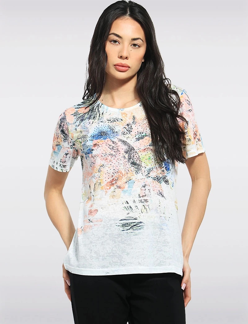 Haut Tricoté À Fleurs Avec Manches Courtes & Détails De Strass Par Beta's Choice