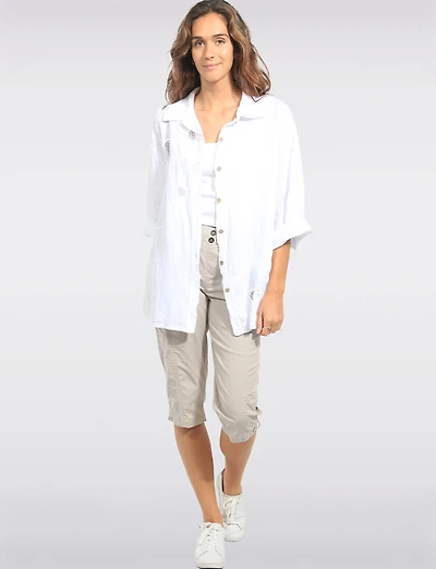 Pantalon Capri en Coton Utilitaire Taille Confort À Enfiler Multi-poche Par Dash