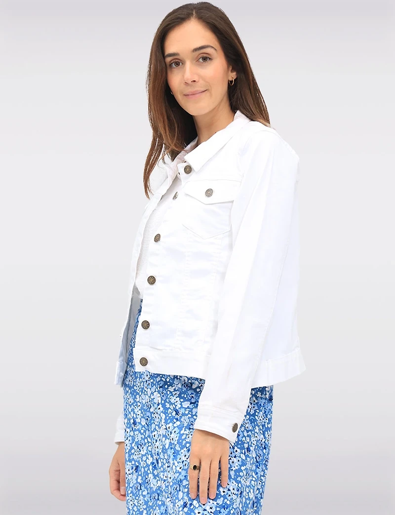 Veste Camionneur Classique en Jean Blanc Uni Boutonnée Avec Poches Par Dash