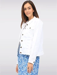 Veste Camionneur Classique en Jean Blanc Uni Boutonnée Avec Poches Par Dash