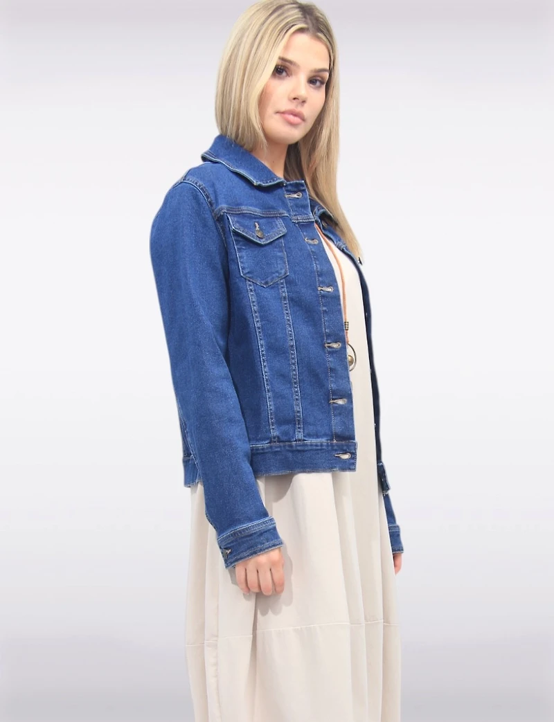 Veste en Denim Coton Délavage Moyen Classique Boutonnée avec Poches Par Dash