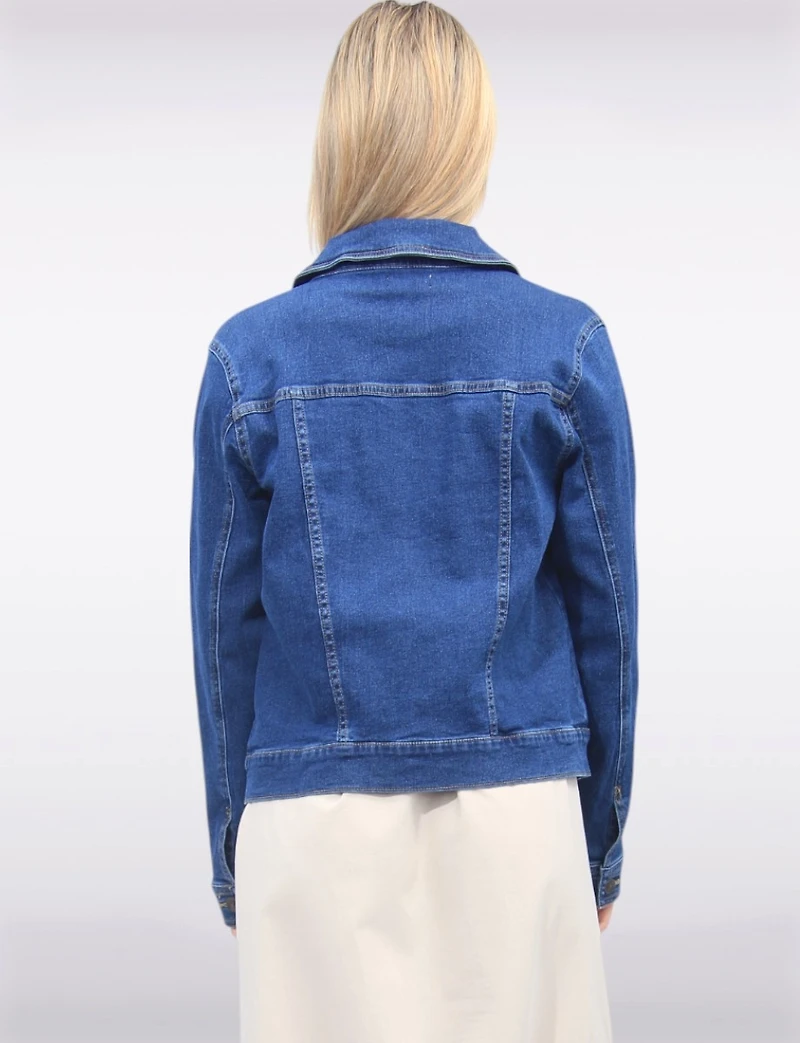Veste en Denim Coton Délavage Moyen Classique Boutonnée avec Poches Par Dash