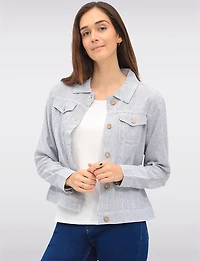 Veste Coupe Camionneur Légère Mélange de Lin à Fines Rayures & Poches Par Dash