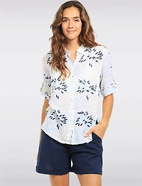 Chemise Boutonnée en Coton à Motif Abstrait et Manches Retroussables par Dash