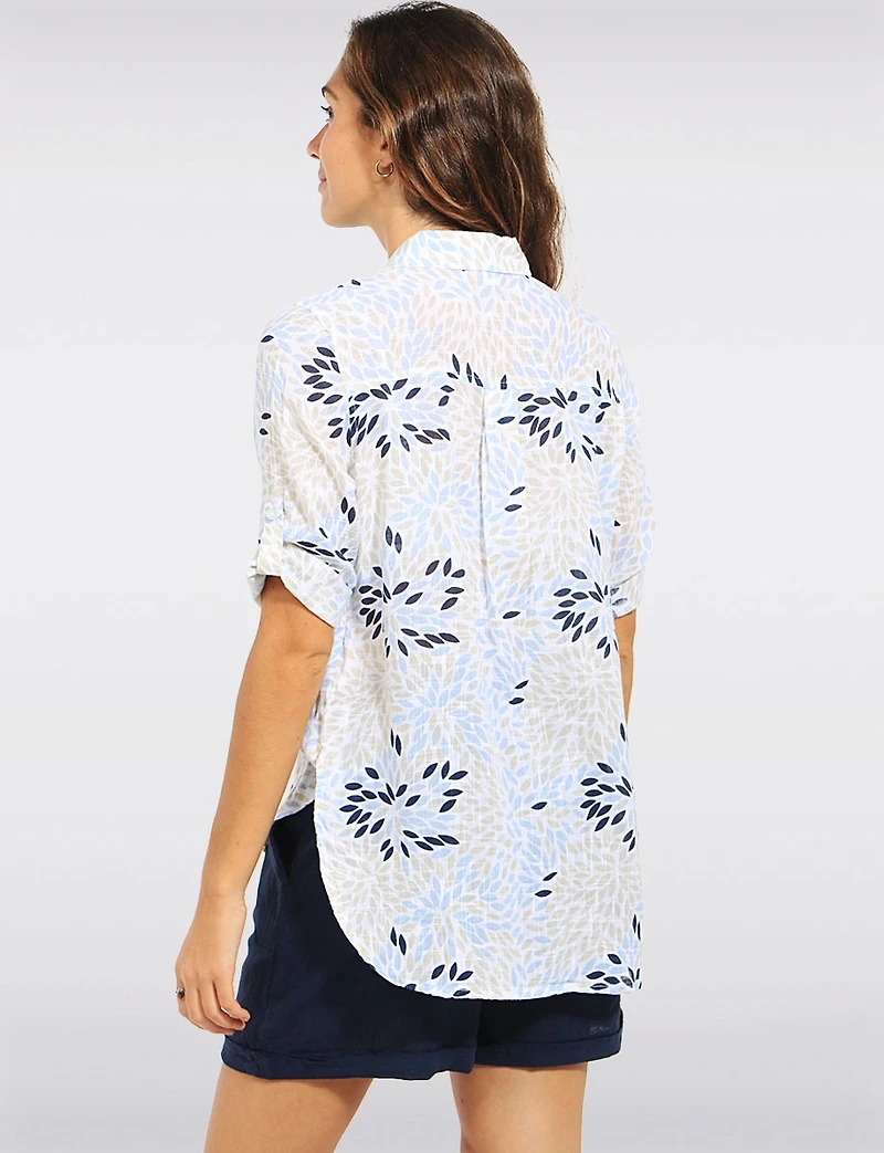 Chemise Boutonnée en Coton à Motif Abstrait et Manches Retroussables par Dash