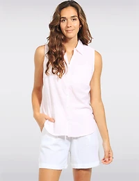 Chemise Sans Manches Rayures Rose Fines Coupe Droite et Ourlet Arrondi par Dash