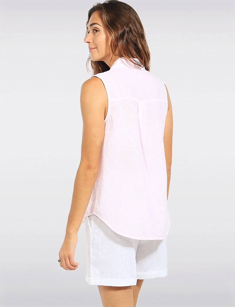 Chemise Sans Manches Rayures Rose Fines Coupe Droite et Ourlet Arrondi par Dash