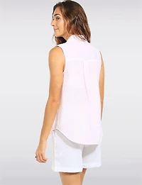 Chemise Sans Manches Rayures Rose Fines Coupe Droite et Ourlet Arrondi par Dash
