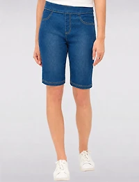 Short Bermuda Denim Extensible À Enfiler Poches Arrière par Erika