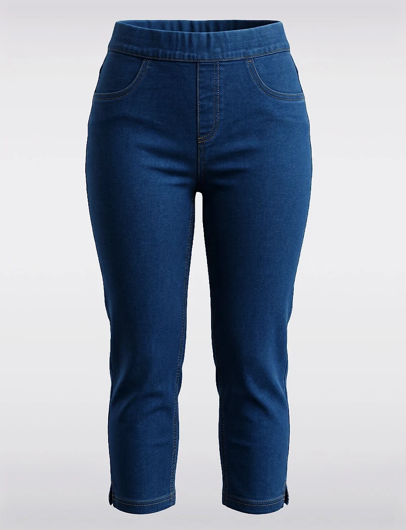 Pantalon Capri Denim Extensible À Enfiler Coupe Ajustée Fentes Côté par Erika