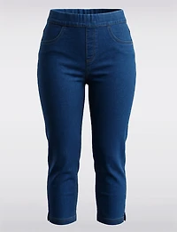 Pantalon Capri Denim Extensible À Enfiler Coupe Ajustée Fentes Côté par Erika