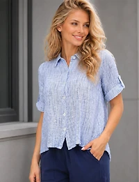 Blouse en Coton à Tissage Gaufré Boutonnée avec Manches 3/4 Ajustables par Erika