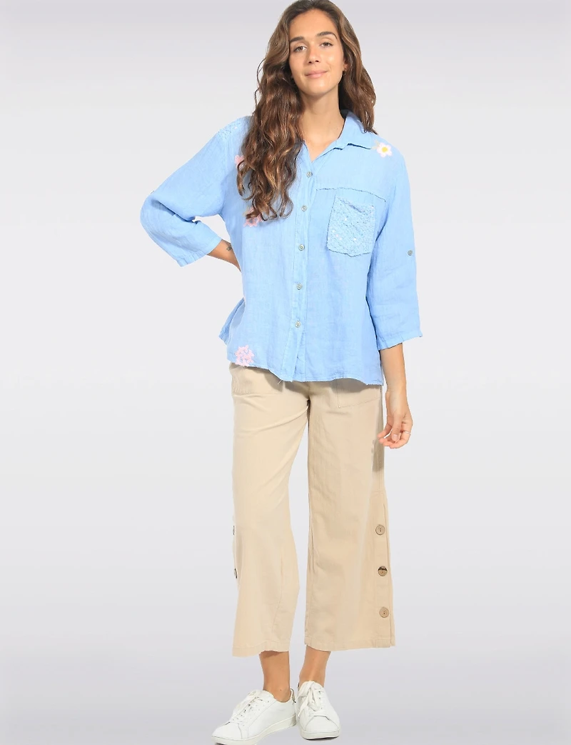 Pantalon Large Cotton à Enfiler avec Poches & Détails Boutons Latéraux par Erika