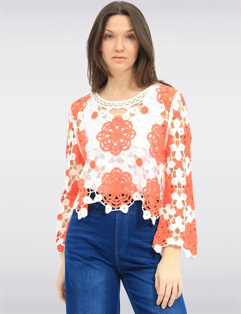 Haut Polyvalent En Crochet À Motif Floral & Manches Longues Par Gabby Isabella