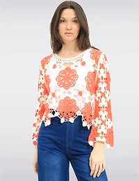 Haut Polyvalent En Crochet À Motif Floral & Manches Longues Par Gabby Isabella