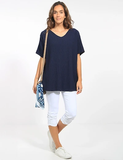 Pantalon Capri Extensible Longueur Genou à Ourlet Élastiqué Froncé Par Compli K